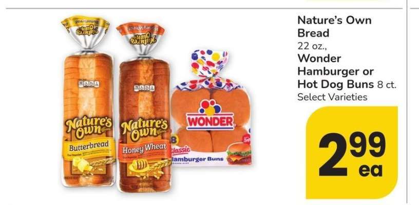 Nature's Own Bread 22 oz., Wonder Hamburger or Hot Dog Buns 8 ct. - Select Varieties