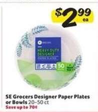 SE Grocers Designer Paper Plates or Bowls