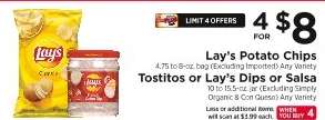 Lay's Potato Chips, Tostitos or Lay’s Dips or Salsa