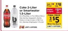 Coke 2-Liter or Smartwater 1.5-Liter