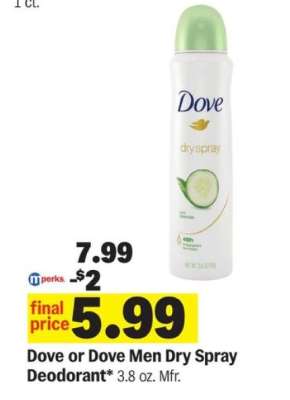 Dove or Dove Men Dry Spray Deodorant