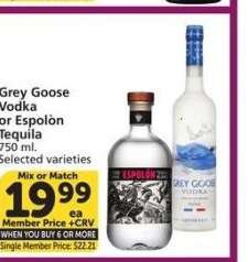 Grey Goose Vodka or Espolon Tequila - 750 ml.
Selected varieties
Mix or Match
