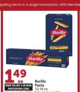 Barilla Pasta - 12-16 oz.
Selected varieties
Single Member Price: $1.99

Mix or match on four or more participating items in a single transaction. With Membership where applicable.