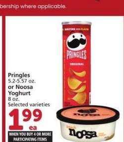 Pringles 5.2-5.57 oz. or Noosa Yoghurt 8 oz. - Selected varieties
Single Member Price Up To: $2.99
Mix or match on four or more participating items in a single transaction. With Membership where applicable.