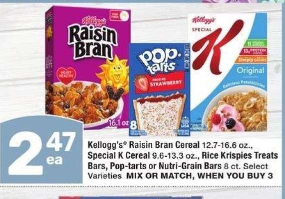 Kellogg's® Raisin Bran Cereal 12.7-16.6 oz., Special K Cereal 9.6-13.3 oz., Rice Krispies Treats Bars, Pop-tarts or Nutri-Grain Bars 8 ct. - Select Varieties
MIX OR MATCH