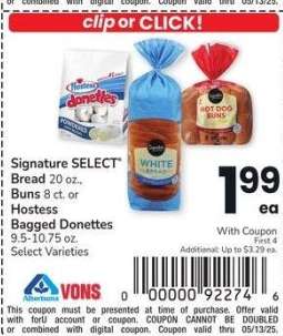 Signature SELECT® Bread 20 oz., Buns 8 ct. or Hostess Bagged Donettes 9.5-10.75 oz. - Select Varieties