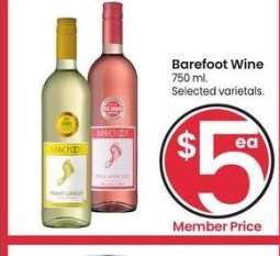 Barefoot Wine - 750 ml. Selected varietals.