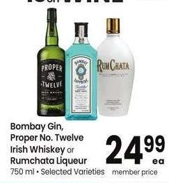 Bombay Gin, Proper No. Twelve Irish Whiskey or Rumchata Liqueur - 750 ml • Selected Varieties