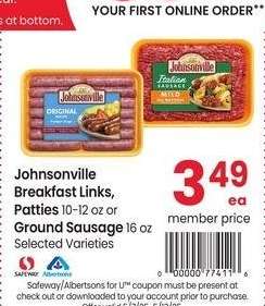 Johnsonville Breakfast Links, Patties 10-12 oz or Ground Sausage 16 oz - Selected Varieties