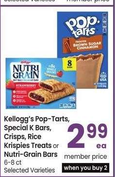Kellogg's Pop-Tarts, Special K Bars, Crisps, Rice Krispies Treats or Nutri-Grain Bars - 6-8 ct Selected Varieties