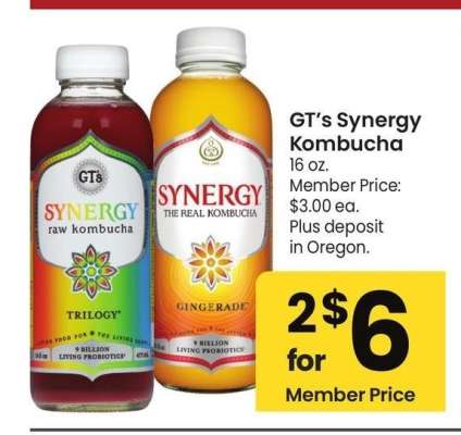 GT's Synergy Kombucha - 16 oz. Member Price: $3.00 ea.