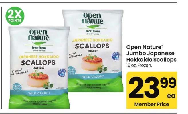 Open Nature® Jumbo Japanese Hokkaido Scallops - 16 oz., Frozen.