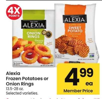 Alexia Frozen Potatoes or Onion Rings - 13.5-28 oz. 
Selected varieties.