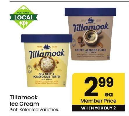Tillamook Ice Cream - Pint. Selected varieties.
