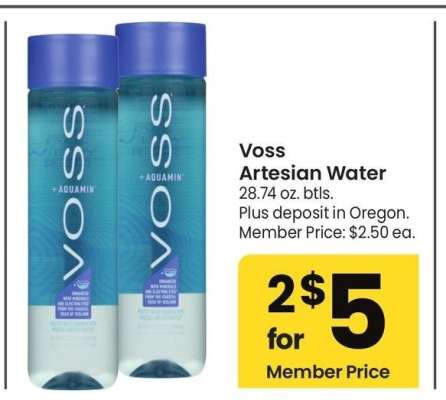 Voss Artesian Water - 28.74 oz. btls.
Member Price: $2.50 ea.