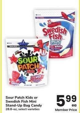 Sour Patch Kids or Swedish Fish Mini Stand-Up Bag Candy - 28.8 - oz, select varieties