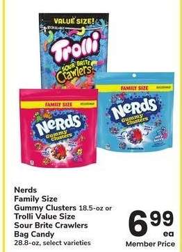 Nerds Family Size Gummy Clusters 18.5-oz or Trolli Value Size Sour Brite Crawlers Bag Candy 28.8-oz - select varieties