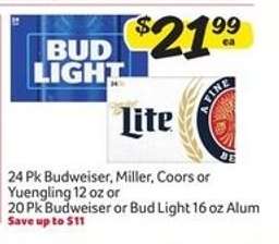Budweiser, Miller, Coors, Yuengling, Bud Light