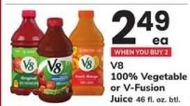 V8 100% Vegetable or V-Fusion Juice