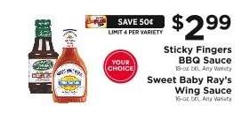 Sticky Fingers BBQ Sauce or Sweet Baby Ray’s Wing Sauce
