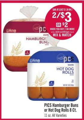 PICS Hamburger Buns or Hot Dog Rolls 8 Ct.