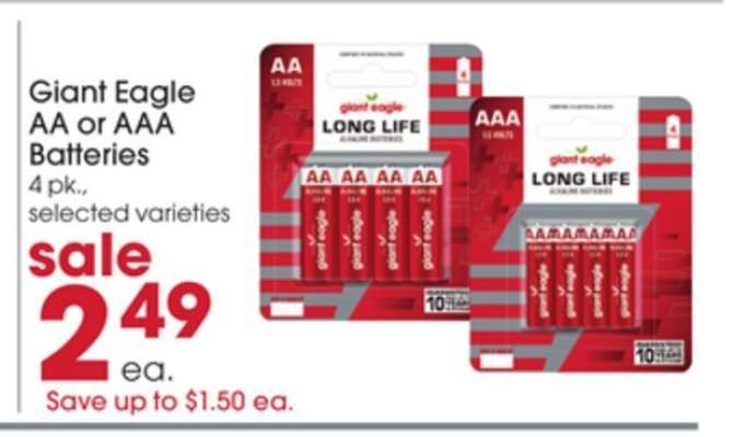 Giant Eagle AA or AAA Batteries