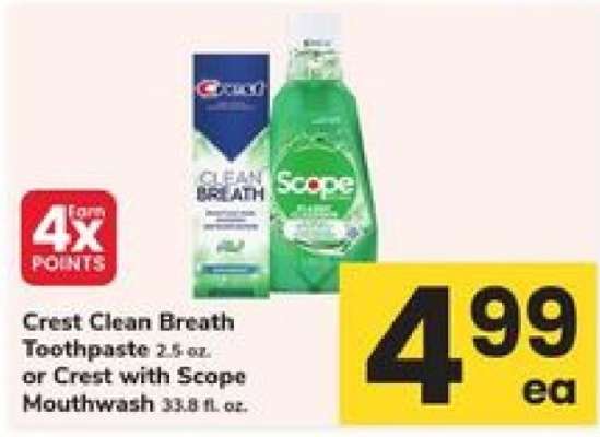 Crest Clean Breath Toothpaste or Crest with Scope Mouthwash