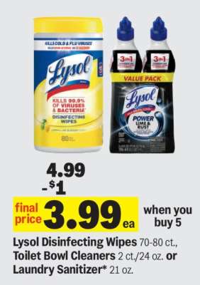 Lysol Disinfecting Wipes, Toilet Bowl Cleaners, or Laundry Sanitizer
