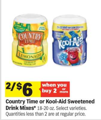 Country Time or Kool-Aid Sweetened Drink Mixes