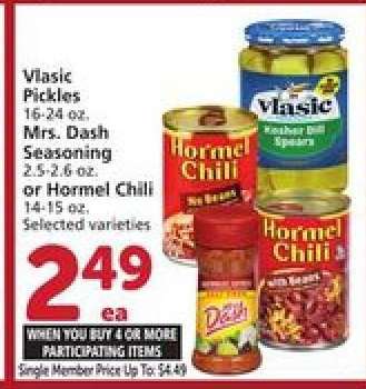 Vlasic Pickles, Mrs. Dash Seasoning, or Hormel Chili