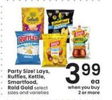 Party Size! Lays, Ruffles, Kettle, Smartfood, Rold Gold