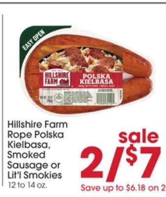 Hillshire Farm Rope Polska Kielbasa, Smoked Sausage or Lit'l Smokies