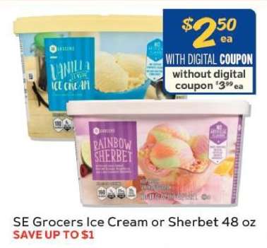 SE Grocers Ice Cream or Sherbet