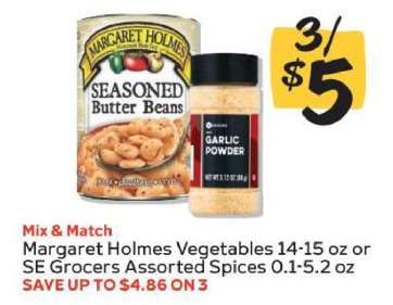 Margaret Holmes Vegetables or SE Grocers Assorted Spices