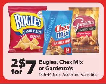 Bugles, Chex Mix or Gardetto’s