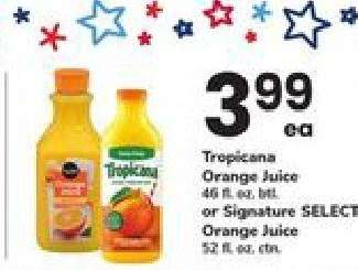 Tropicana Orange Juice or Signature SELECT Orange Juice