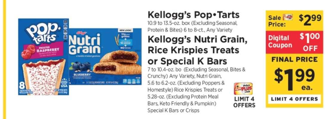 Kellogg's Pop-Tarts, Nutri Grain, Rice Krispies Treats or Special K Bars