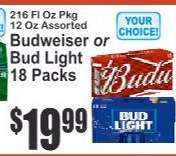 Budweiser or Bud Light 18 Packs