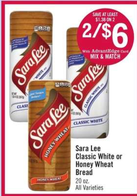 Sara Lee Classic White or Honey Wheat Bread