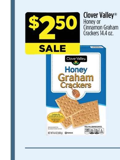 Clover Valley Honey or Cinnamon Graham Crackers 14.4 oz.