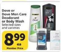 Dove or Dove Men Care Deodorant or Body Wash
