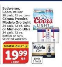 Budweiser, Coors, Miller, Corona Premier, Modelo Oro Light, Michelob Ultra