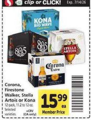 Corona, Firestone Walker, Stella Artois or Kona