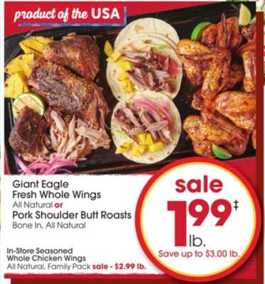 Giant Eagle Fresh Whole Wings or Pork Shoulder Butt Roasts