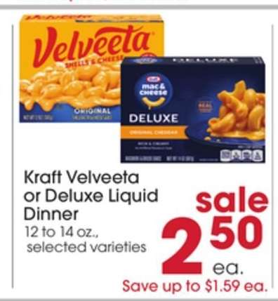Kraft Velveeta or Deluxe Liquid Dinner
