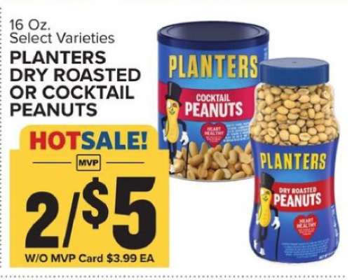 Planters Dry Roasted or Cocktail Peanuts
