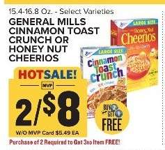 General Mills Cinnamon Toast Crunch or Honey Nut Cheerios