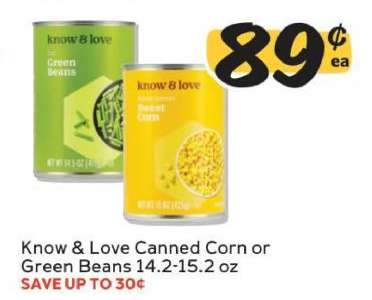 Know & Love Canned Corn or Green Beans