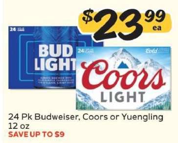 24 Pk Budweiser, Coors or Yuengling