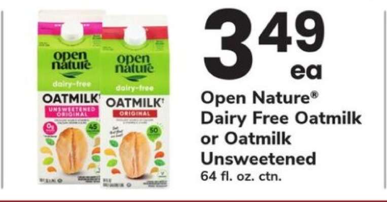 Open Nature Dairy Free Oatmilk or Oatmilk Unsweetened